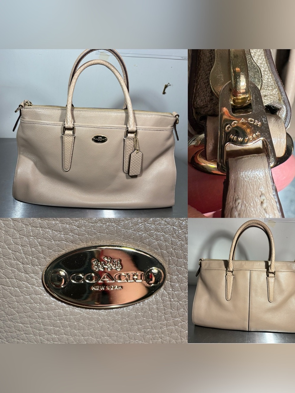 Coach Morgan Rare Taupe Leather Satchel exotic trim very clean 2015